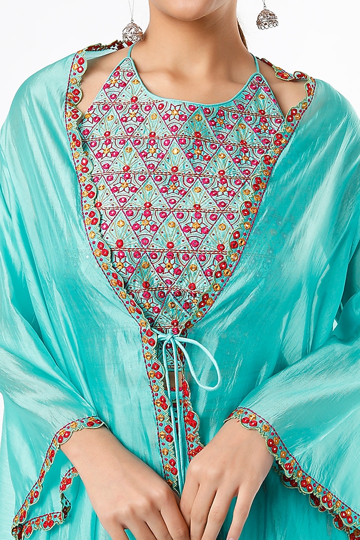 Caribbean Blue Embroidered Cape Set by Punit Balana at Pernia's Pop Up Shop