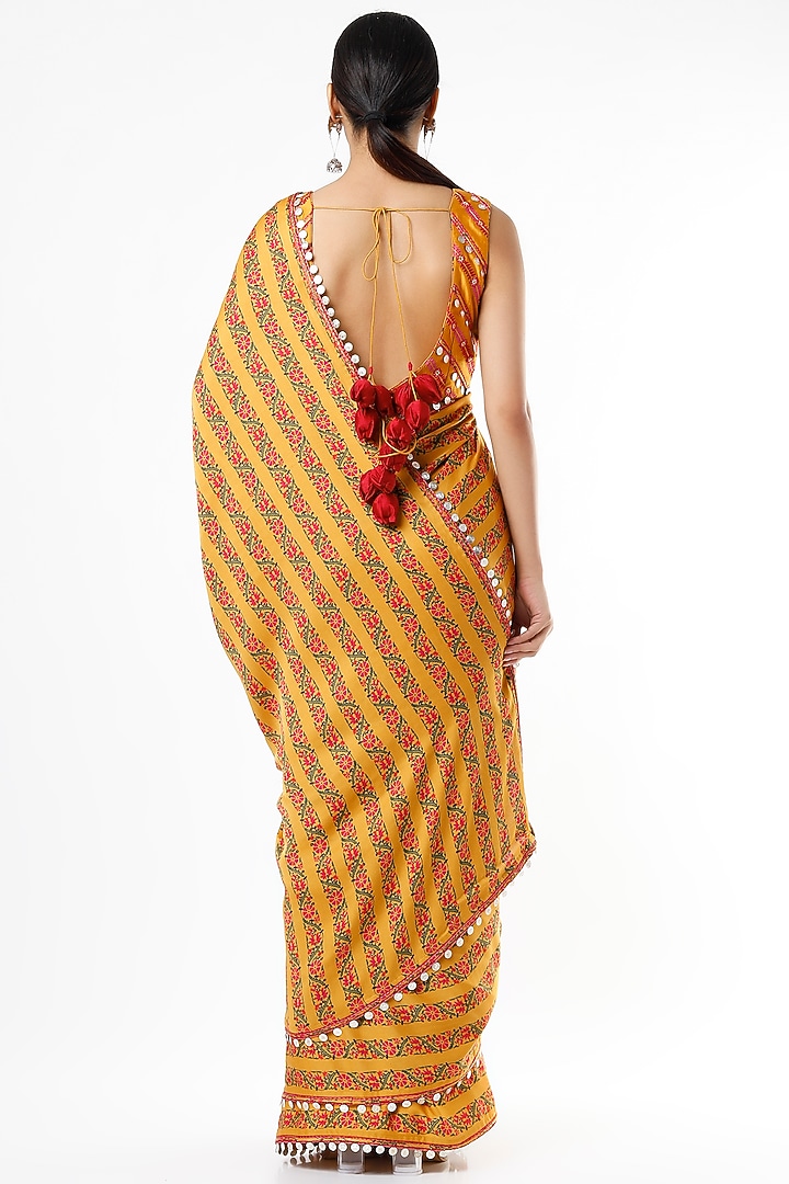 Mustard Satin Organza Hand Painted Wedding Saree Set by Punit Balana at Pernia's Pop Up Shop