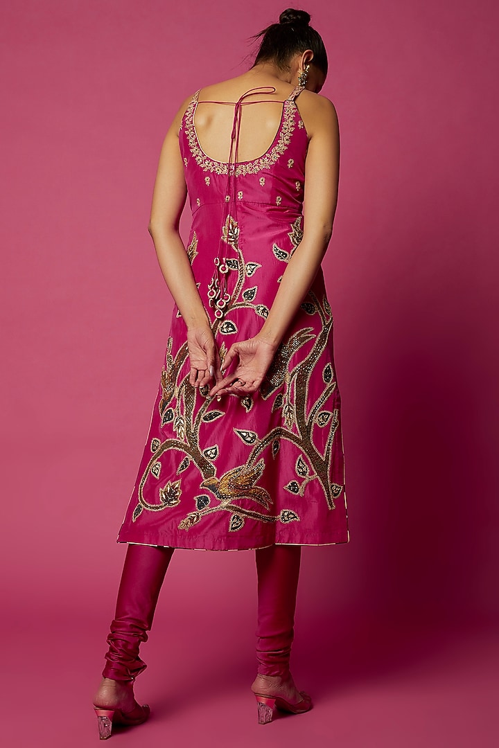 Rani Pink Silk Embroidered Kurta Set by Punit Balana at Pernia's Pop Up Shop