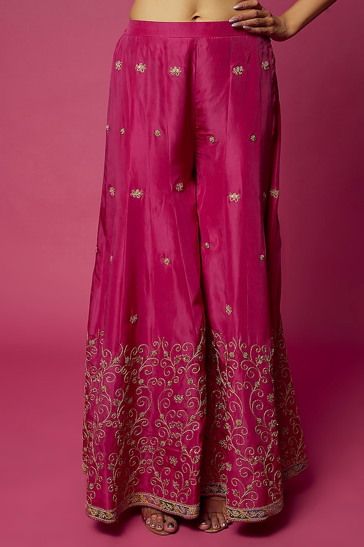 Rani Pink Silk Organza Embellished Bridal Sharara Set by Punit Balana at Pernia's Pop Up Shop