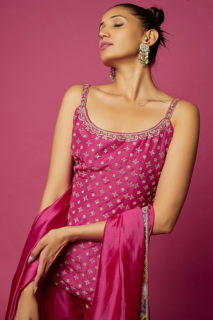 Rani Pink Silk Organza Embellished Bridal Sharara Set by Punit Balana at Pernia's Pop Up Shop