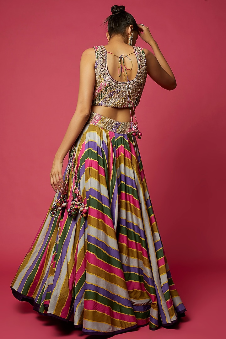 Multi-Colored Banarasi Silk & Organza Silk Wedding Lehenga Set by Punit Balana at Pernia's Pop Up Shop
