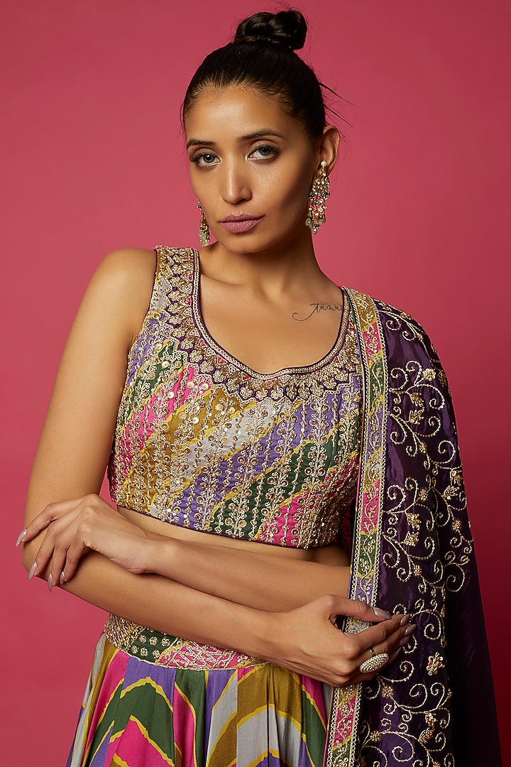 Multi-Colored Banarasi Silk & Organza Silk Wedding Lehenga Set by Punit Balana at Pernia's Pop Up Shop