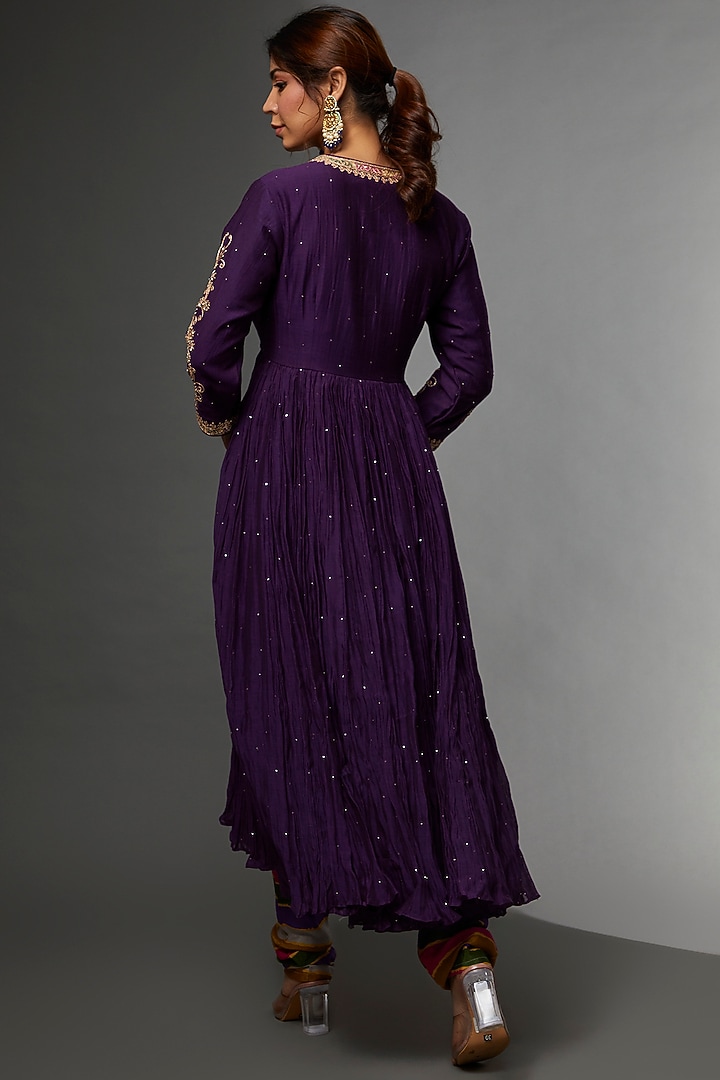 Purple Chanderi Silk Embroidered Wedding Anarkali Set by Punit Balana at Pernia's Pop Up Shop