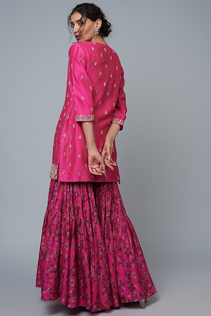 Fuchsia Chanderi Silk Embroidered Gharara Set by Punit Balana at Pernia's Pop Up Shop