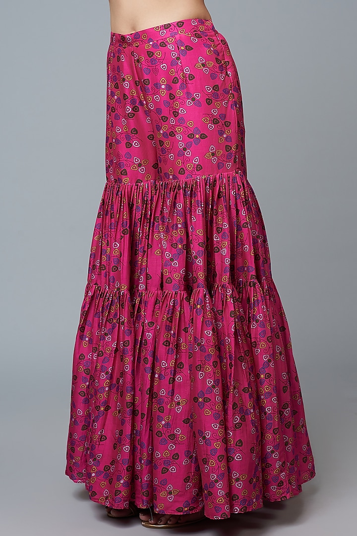 Fuchsia Chanderi Silk Embroidered Gharara Set by Punit Balana at Pernia's Pop Up Shop