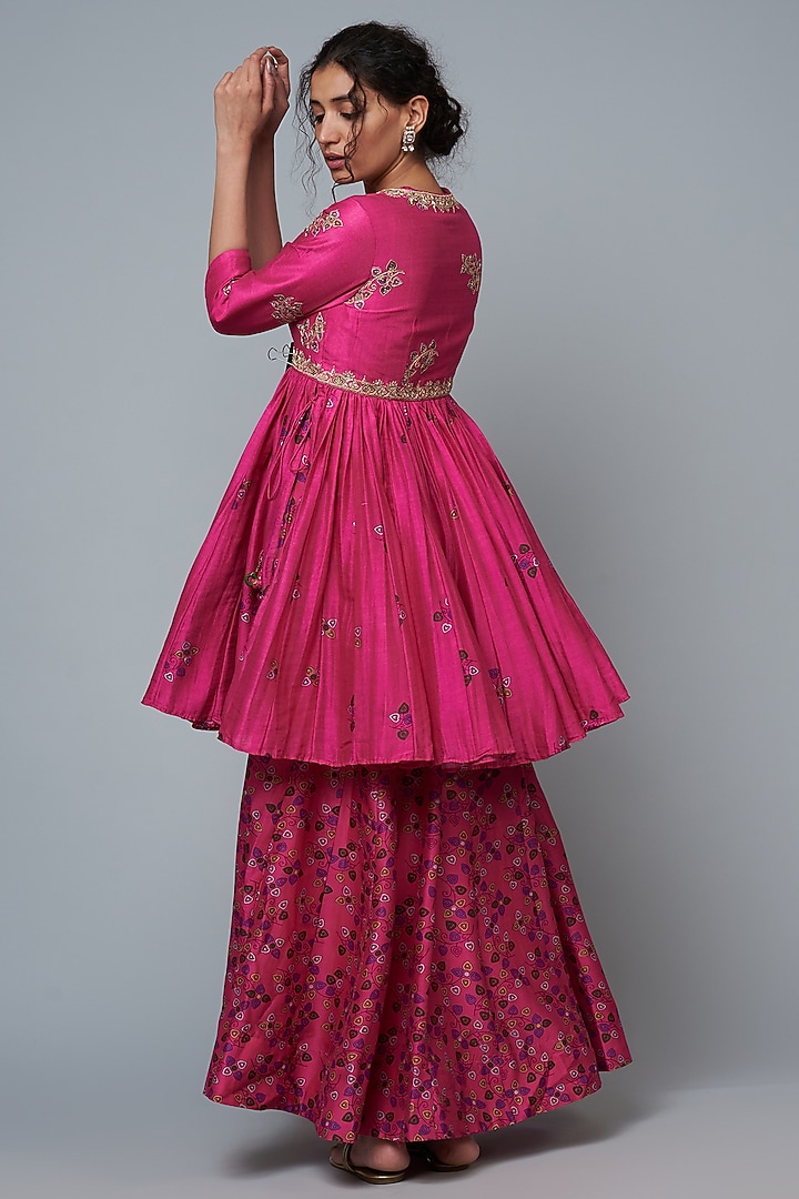 Fuchsia Chanderi Silk Resham Embroidered Gharara Set by Punit Balana at Pernia's Pop Up Shop
