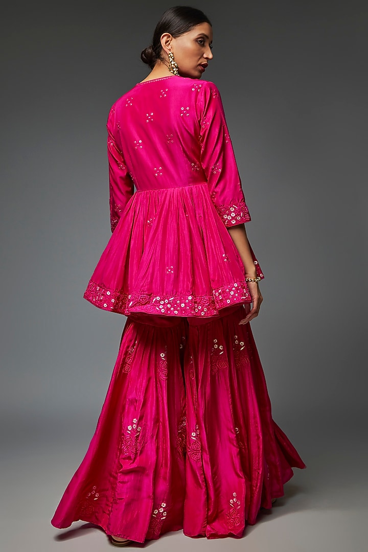 Fuchsia Pink Satin Silk Gharara Set by Punit Balana at Pernia's Pop Up Shop
