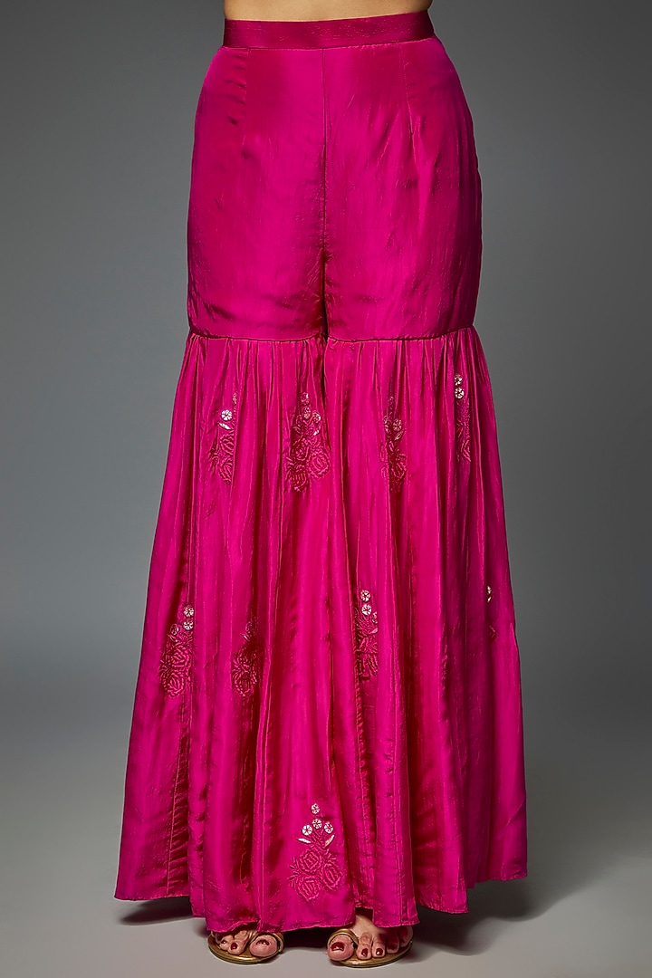 Fuchsia Pink Satin Silk Gharara Set by Punit Balana at Pernia's Pop Up Shop