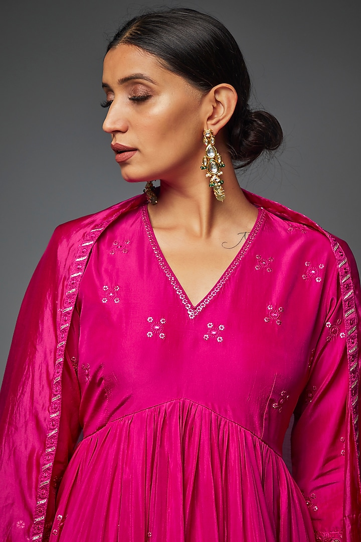 Fuchsia Pink Satin Silk Gharara Set by Punit Balana at Pernia's Pop Up Shop