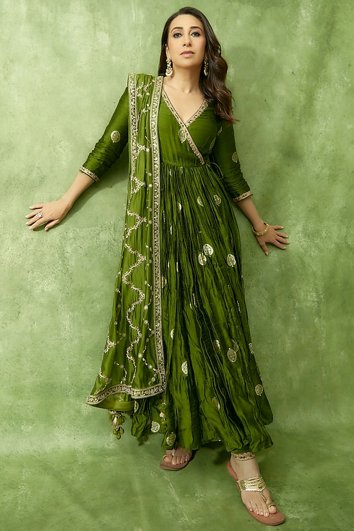 Pickle Green Embroidered Anarkali Set by Punit Balana at Pernia's Pop Up Shop