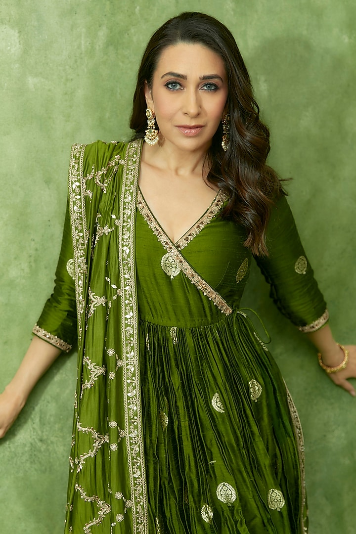 Pickle Green Embroidered Bridal Anarkali Set by Punit Balana at Pernia's Pop Up Shop