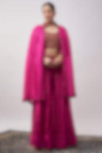 Gulabi Pink Silk Organza Coin Work Cape Set by Punit Balana at Pernia's Pop Up Shop