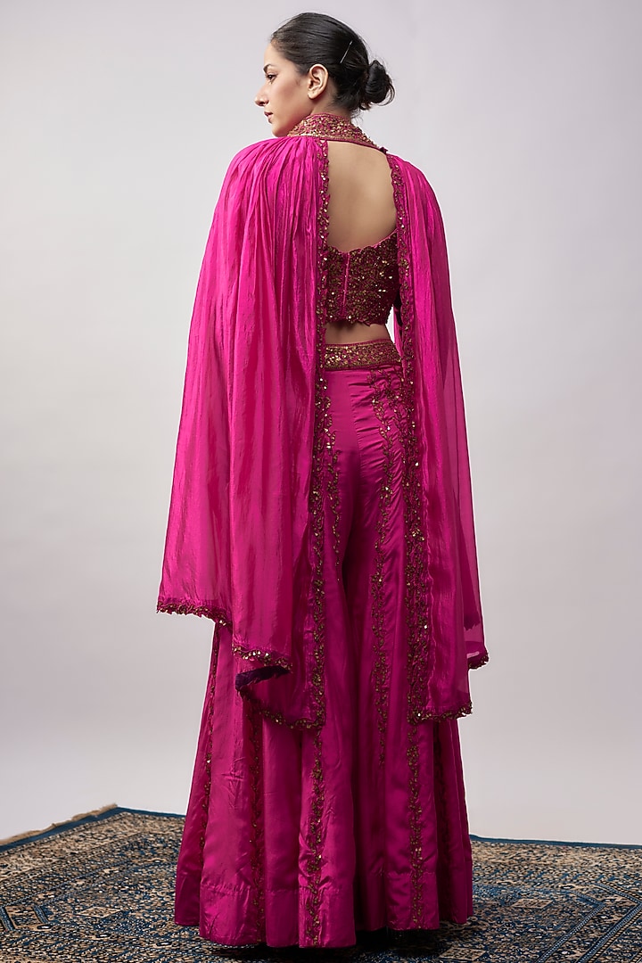 Gulabi Pink Silk Organza Coin Work Cape Set by Punit Balana at Pernia's Pop Up Shop