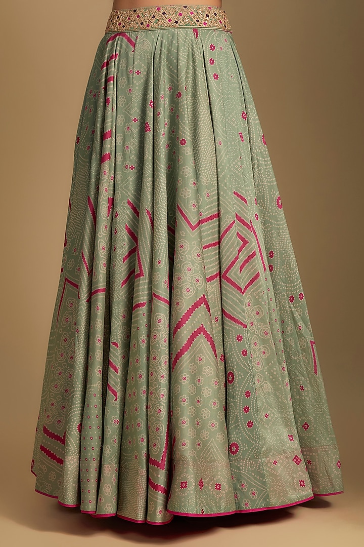 Sage Green Silk Printed Skirt Set by Punit Balana at Pernia's Pop Up Shop