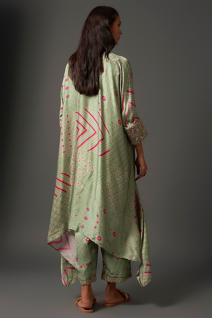 Sage Green Satin Silk Printed Kurta Set by Punit Balana at Pernia's Pop Up Shop