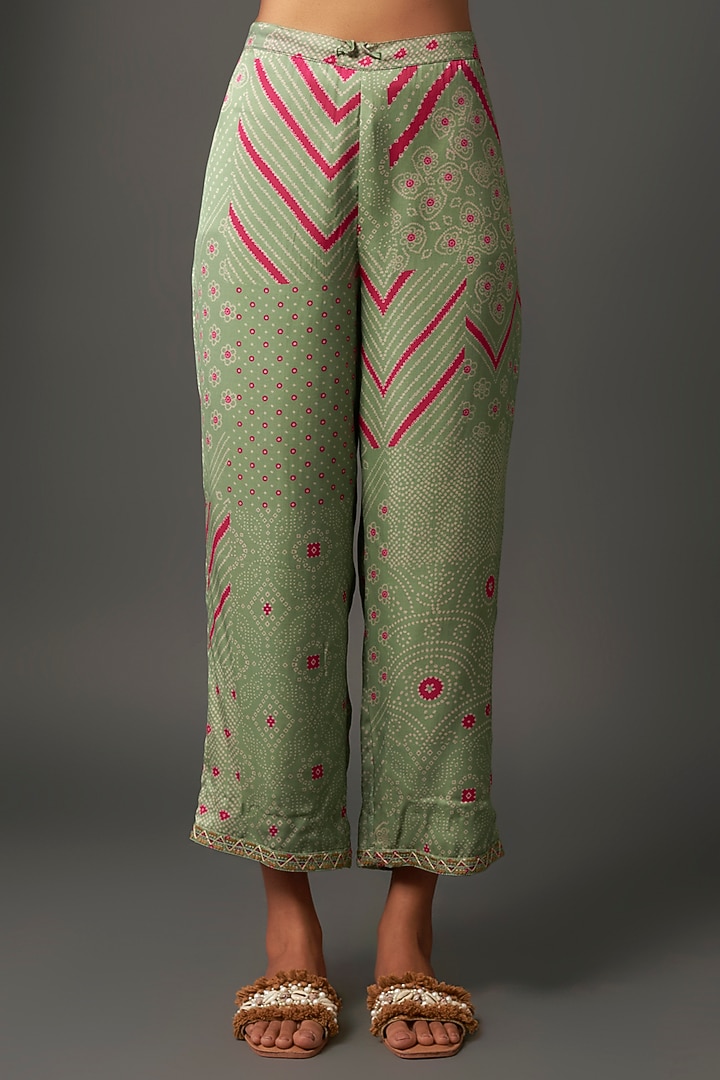 Sage Green Satin Silk Printed Kurta Set by Punit Balana at Pernia's Pop Up Shop