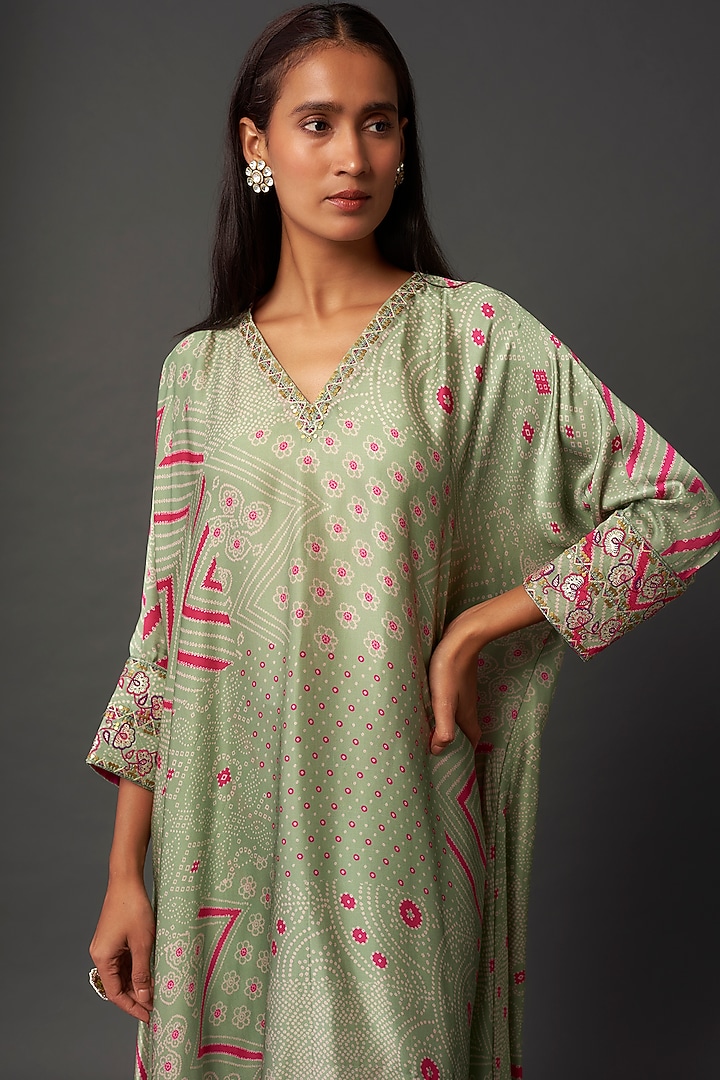 Sage Green Satin Silk Printed Kurta Set by Punit Balana at Pernia's Pop Up Shop