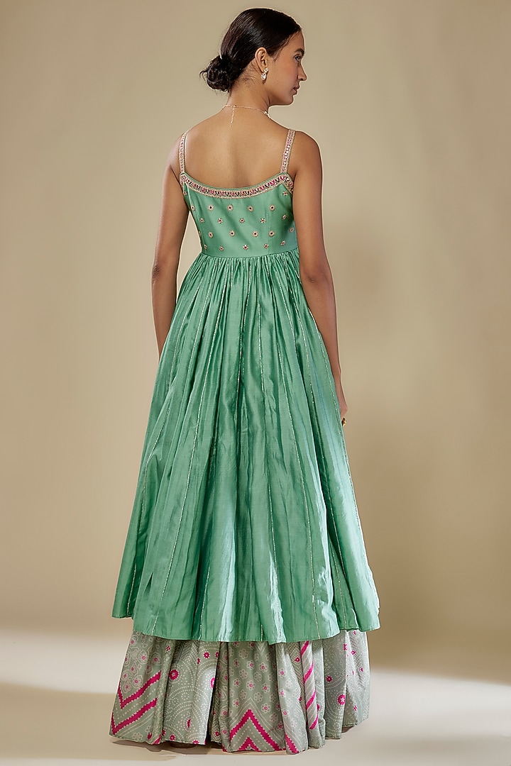 Sage Green Chanderi Silk Applique Foil Work Gharara Set by Punit Balana at Pernia's Pop Up Shop