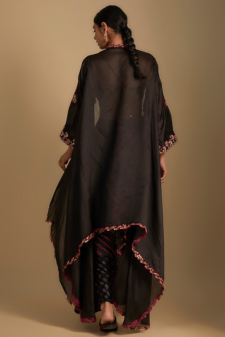 Black Satin Silk Printed Skirt Set by Punit Balana at Pernia's Pop Up Shop