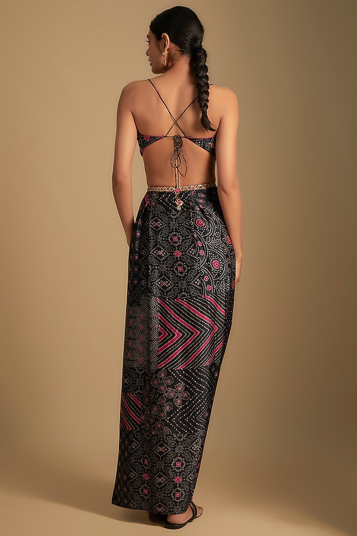 Black Satin Silk Printed Skirt Set by Punit Balana at Pernia's Pop Up Shop