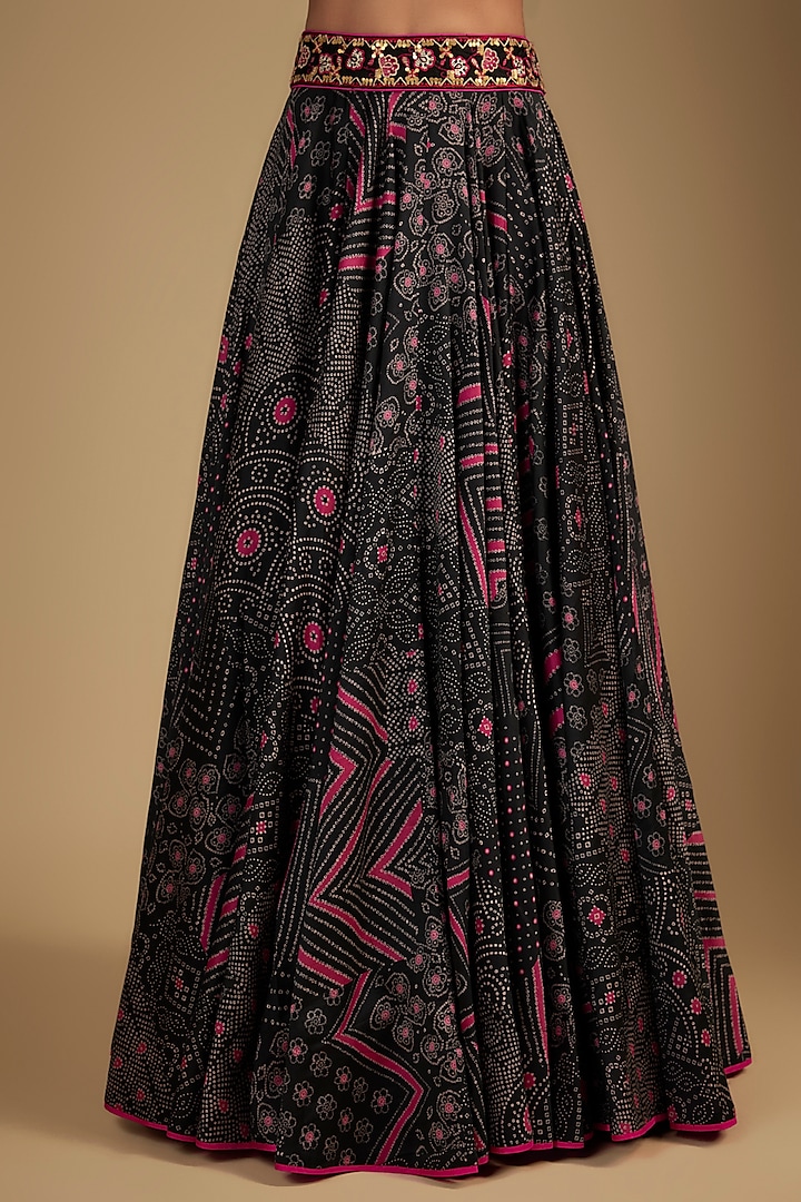 Black Chanderi Silk Printed Skirt Set by Punit Balana at Pernia's Pop Up Shop