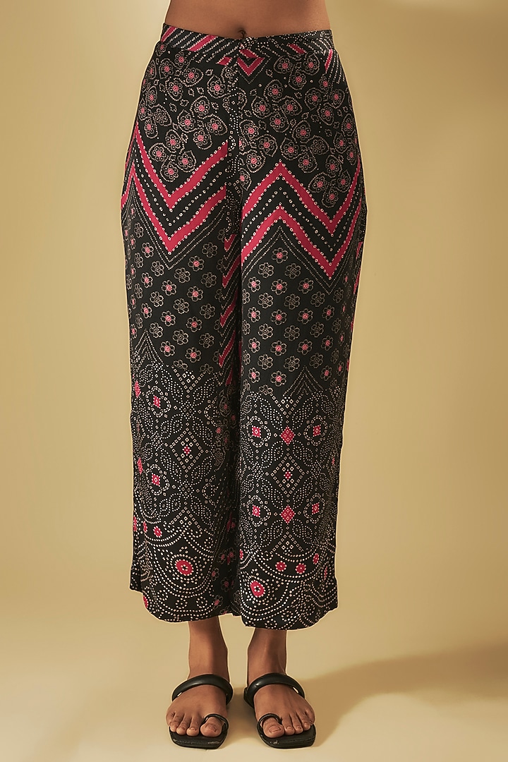 Black Satin Silk Printed & Marodi Embroidered Kurta Set by Punit Balana at Pernia's Pop Up Shop