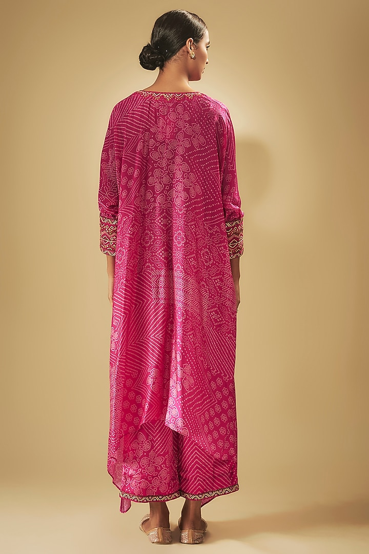 Rani Pink Satin Silk Printed & Embroidered Kurta Set by Punit Balana at Pernia's Pop Up Shop