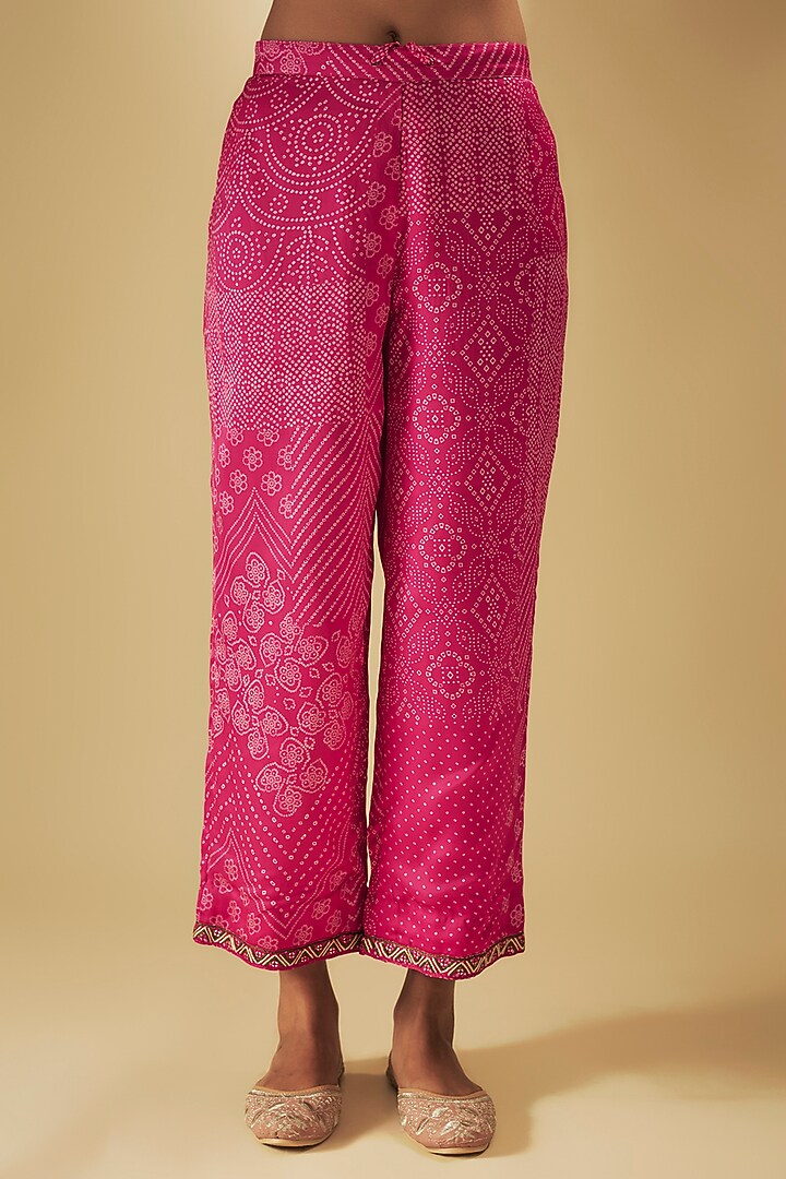 Rani Pink Satin Silk Printed & Embroidered Kurta Set by Punit Balana at Pernia's Pop Up Shop