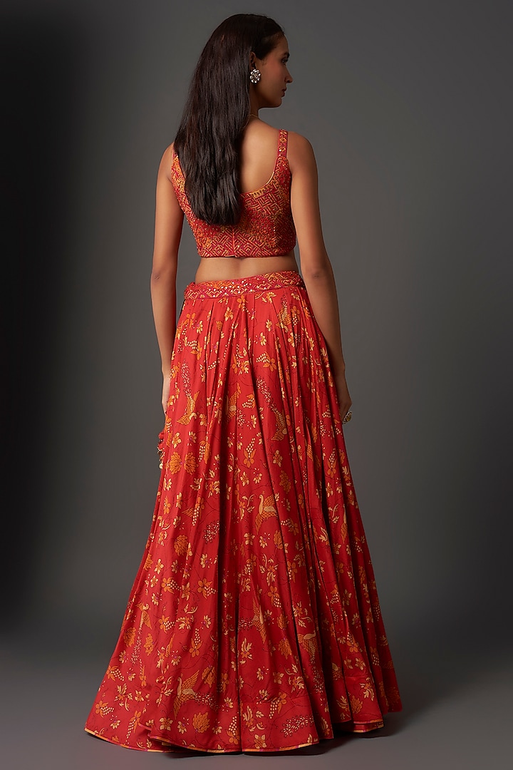 Red Silk Chanderi Printed Wedding Lehenga Set by Punit Balana at Pernia's Pop Up Shop