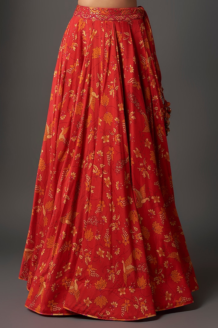 Red Silk Chanderi Printed Wedding Lehenga Set by Punit Balana at Pernia's Pop Up Shop