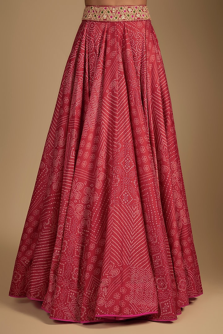 Red Chanderi Silk Printed Skirt Set by Punit Balana at Pernia's Pop Up Shop