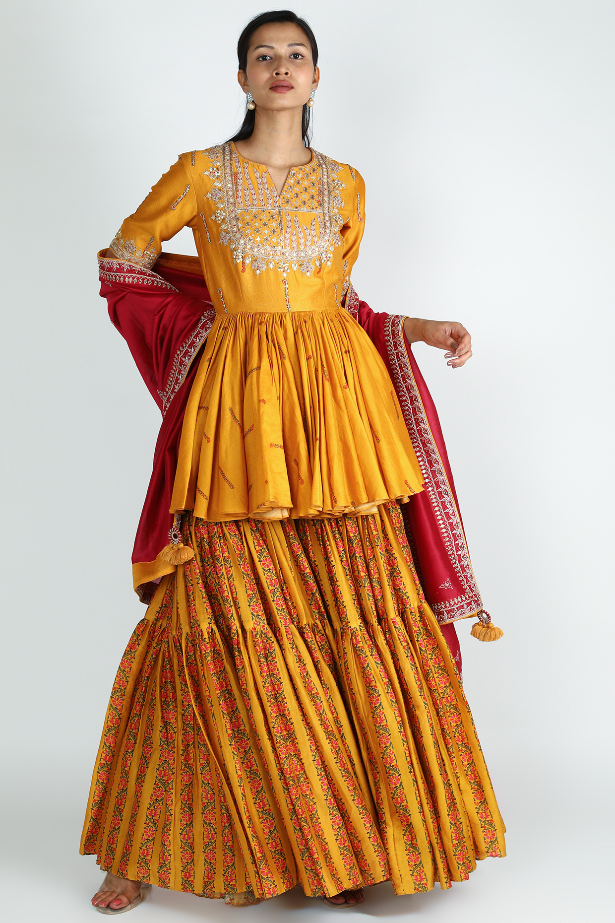 Mustard Silk Chanderi Gharara Set by Punit Balana at Pernia's Pop Up Shop