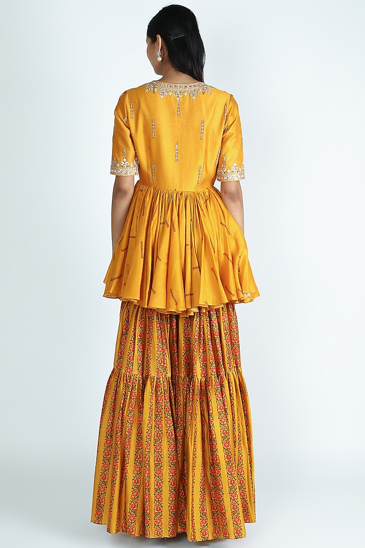 Mustard Silk Chanderi Gharara Set by Punit Balana at Pernia's Pop Up Shop