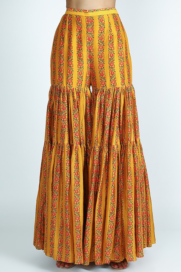 Mustard Silk Chanderi Gharara Set by Punit Balana at Pernia's Pop Up Shop