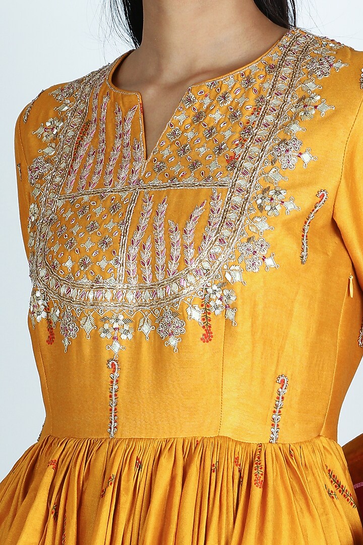 Mustard Silk Chanderi Gharara Set by Punit Balana at Pernia's Pop Up Shop