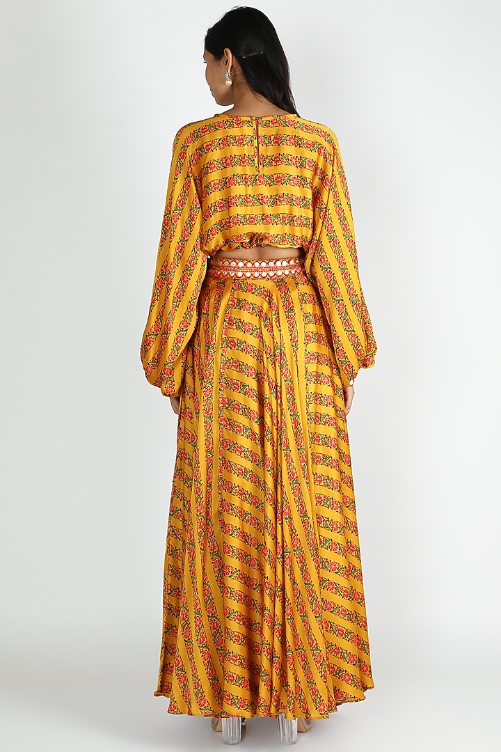 Mustard Satin Silk Coin Work Skirt Set by Punit Balana at Pernia's Pop Up Shop