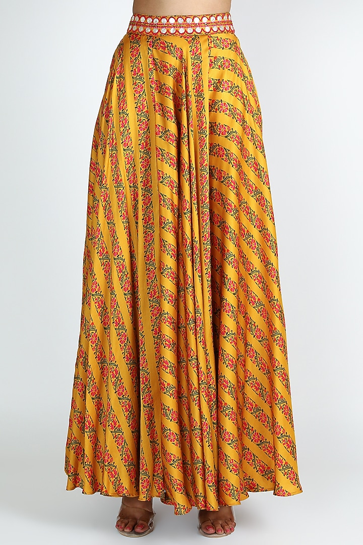 Mustard Satin Silk Coin Work Skirt Set by Punit Balana at Pernia's Pop Up Shop