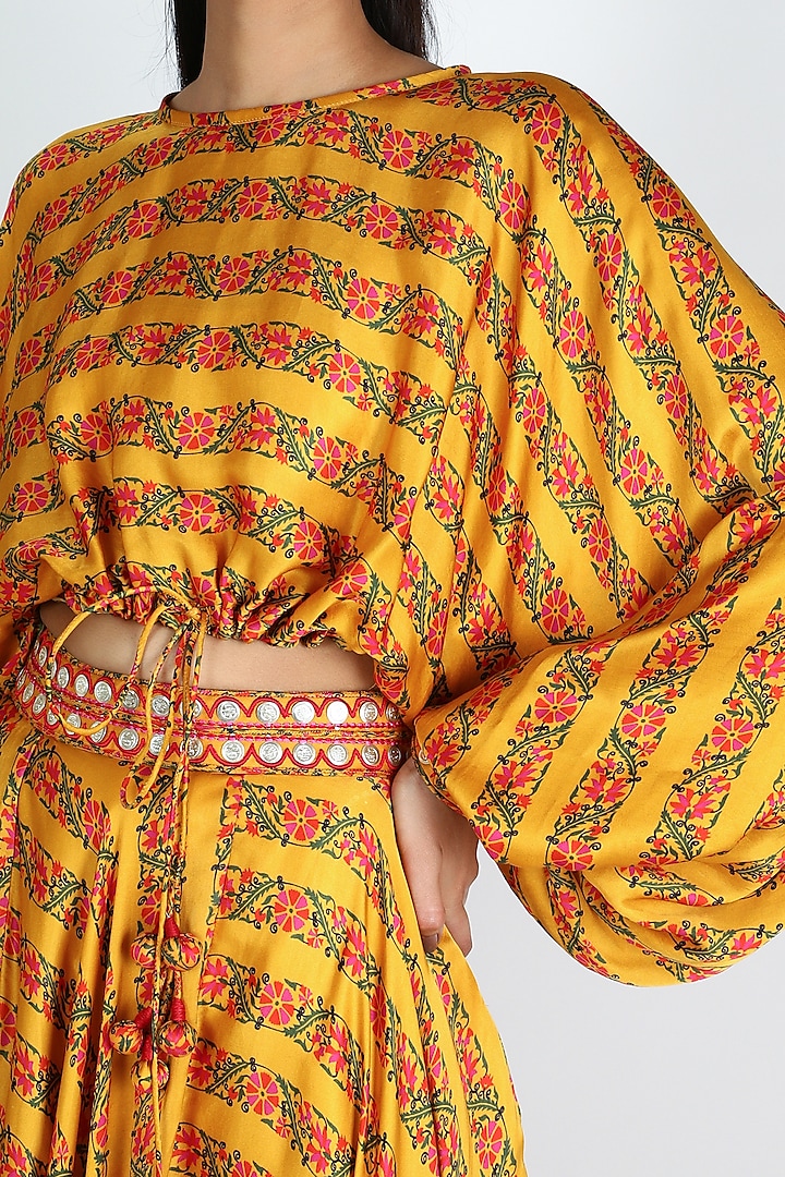 Mustard Satin Silk Coin Work Skirt Set by Punit Balana at Pernia's Pop Up Shop