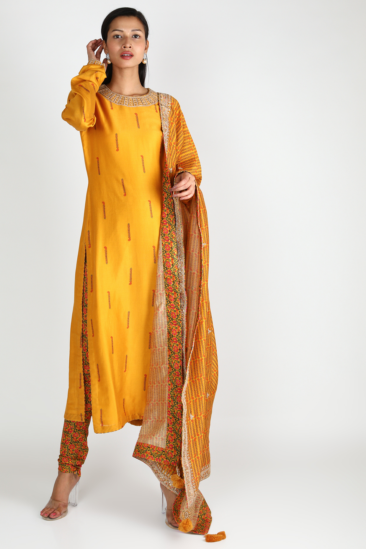 Mustard Kurta Set With Marodi Work by Punit Balana at Pernia's Pop Up Shop
