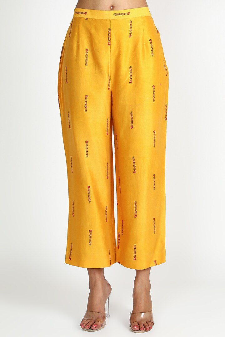 Mustard Resham Embroidered Kurta Set by Punit Balana at Pernia's Pop Up Shop