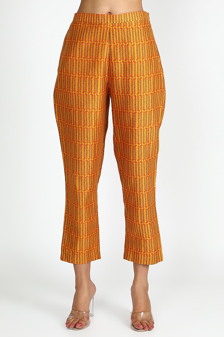 Mustard Printed Angarakha Kurta With Pants by Punit Balana at Pernia's Pop Up Shop