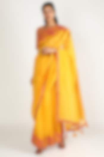 Mustard Embroidered Saree Set by Punit Balana at Pernia's Pop Up Shop