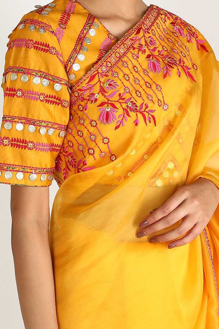 Mustard Embroidered Wedding Saree Set by Punit Balana at Pernia's Pop Up Shop