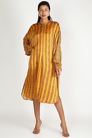 Mustard Satin Silk Tunic by Punit Balana