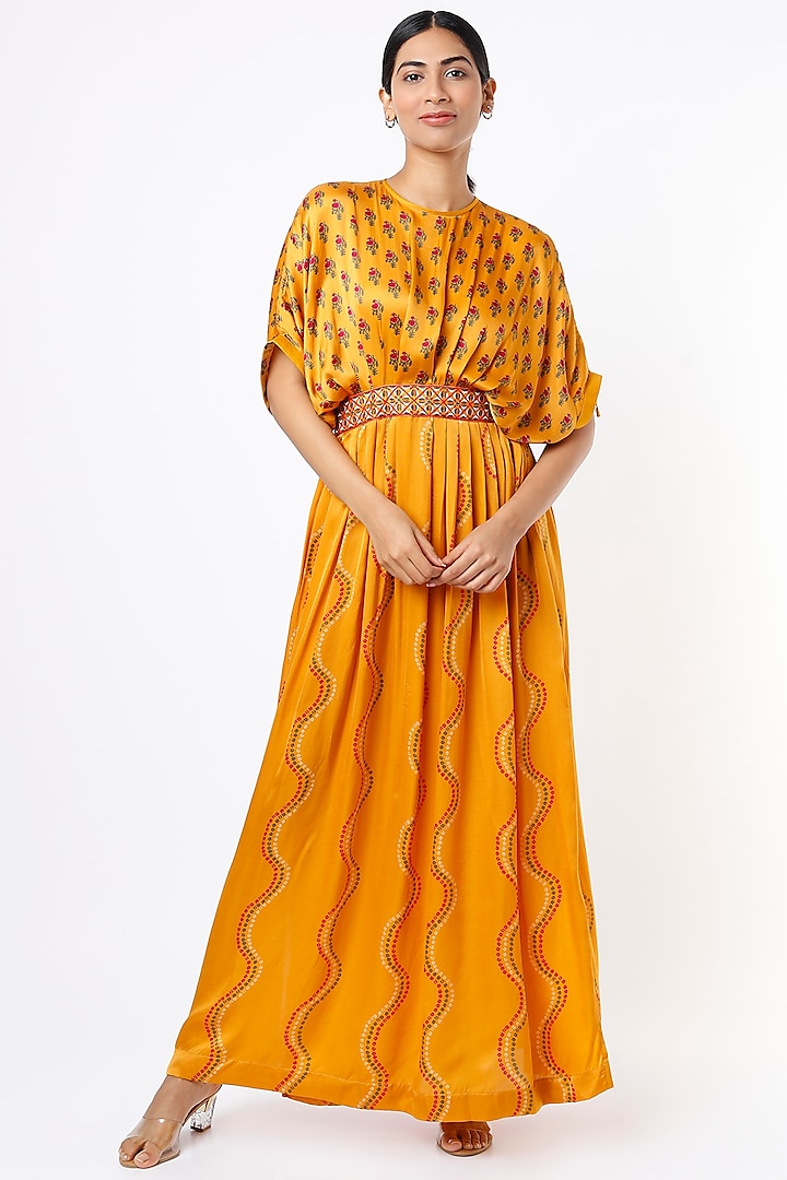 Mustard Embroidered Dress by Punit Balana at Pernia's Pop Up Shop