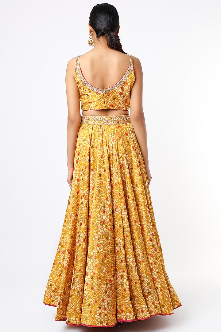 Mustard Printed Wedding Lehenga Set by Punit Balana at Pernia's Pop Up Shop
