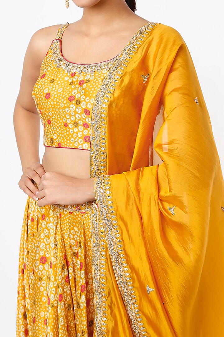 Mustard Printed Wedding Lehenga Set by Punit Balana at Pernia's Pop Up Shop