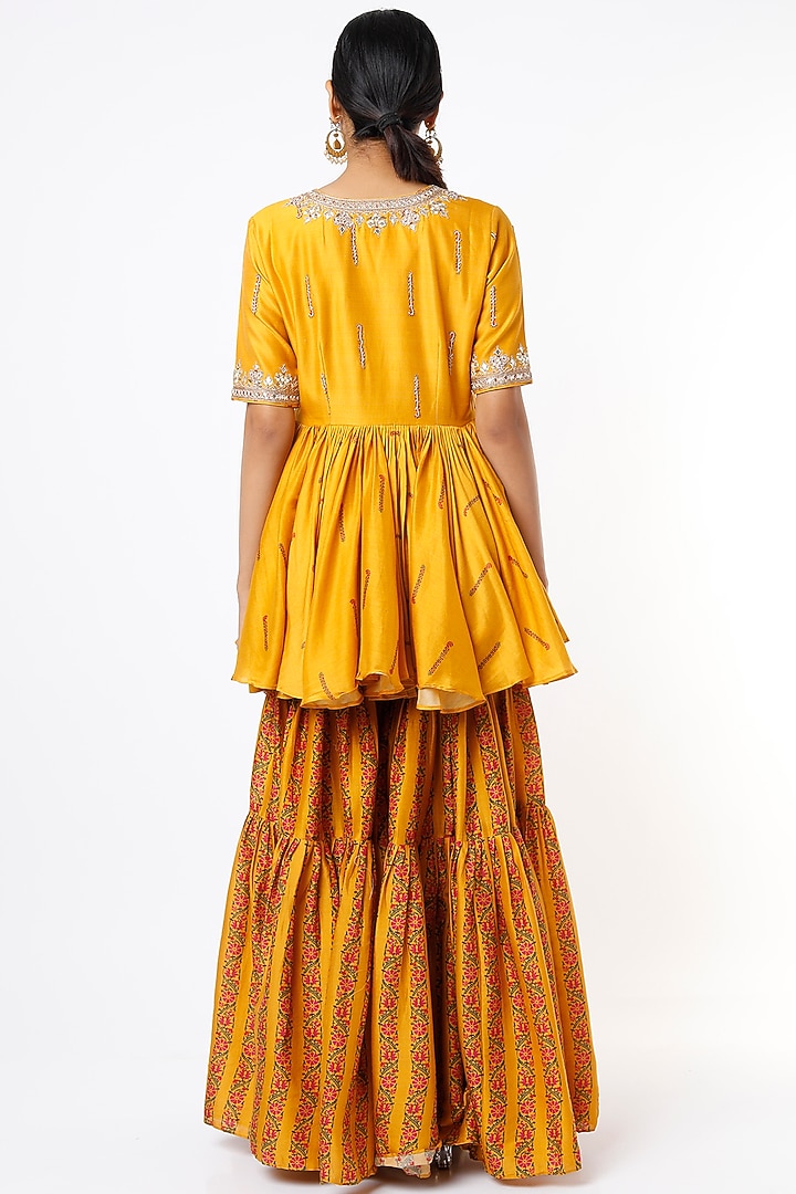 Mustard Chanderi Silk Gharara Set by Punit Balana at Pernia's Pop Up Shop