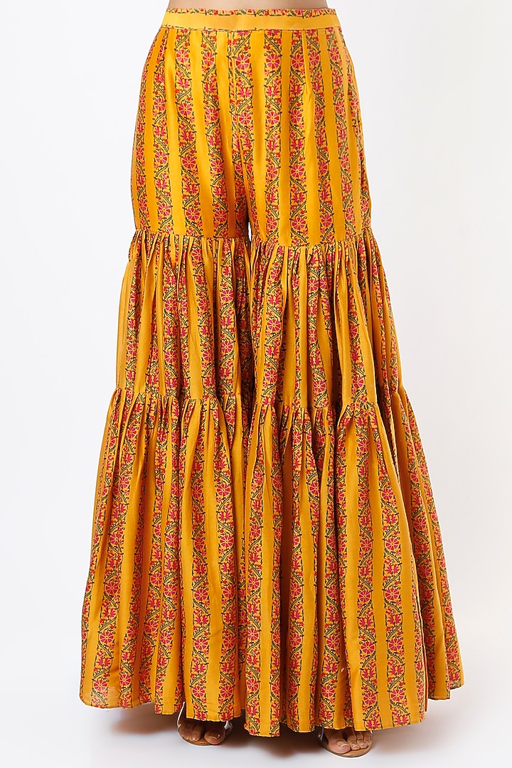 Mustard Chanderi Silk Gharara Set by Punit Balana at Pernia's Pop Up Shop